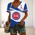 FINAL SALE - NEW CUSTOMIZED NBA14 DPI DETROIT PISTONS V-NECK FEMALE SHIRT