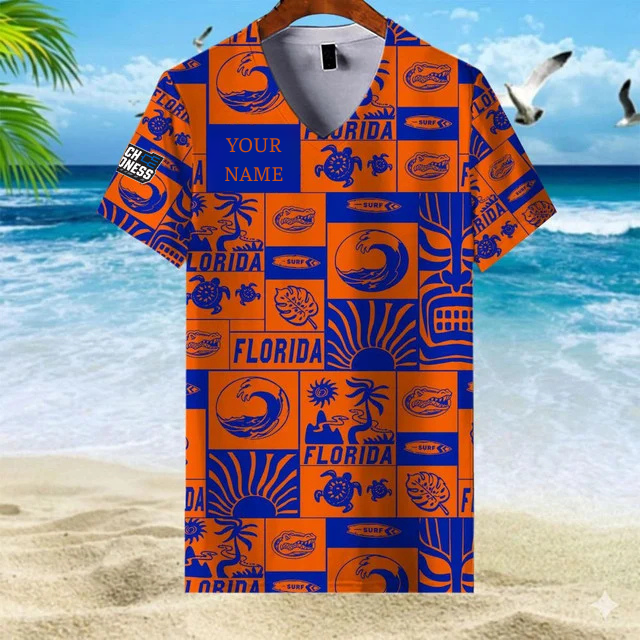 LIMITED EDITION - NEW CUSTOMIZED NCAA MAM14 FLG FL GATORS V-NECK FEMALE SHIRT