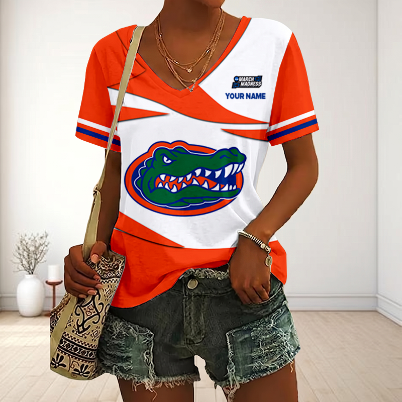 VIRAL EDITON - NEW CUSTOMIZED MAM NCAA14 FLG FL GATORS V-NECK FEMALE SHIRT