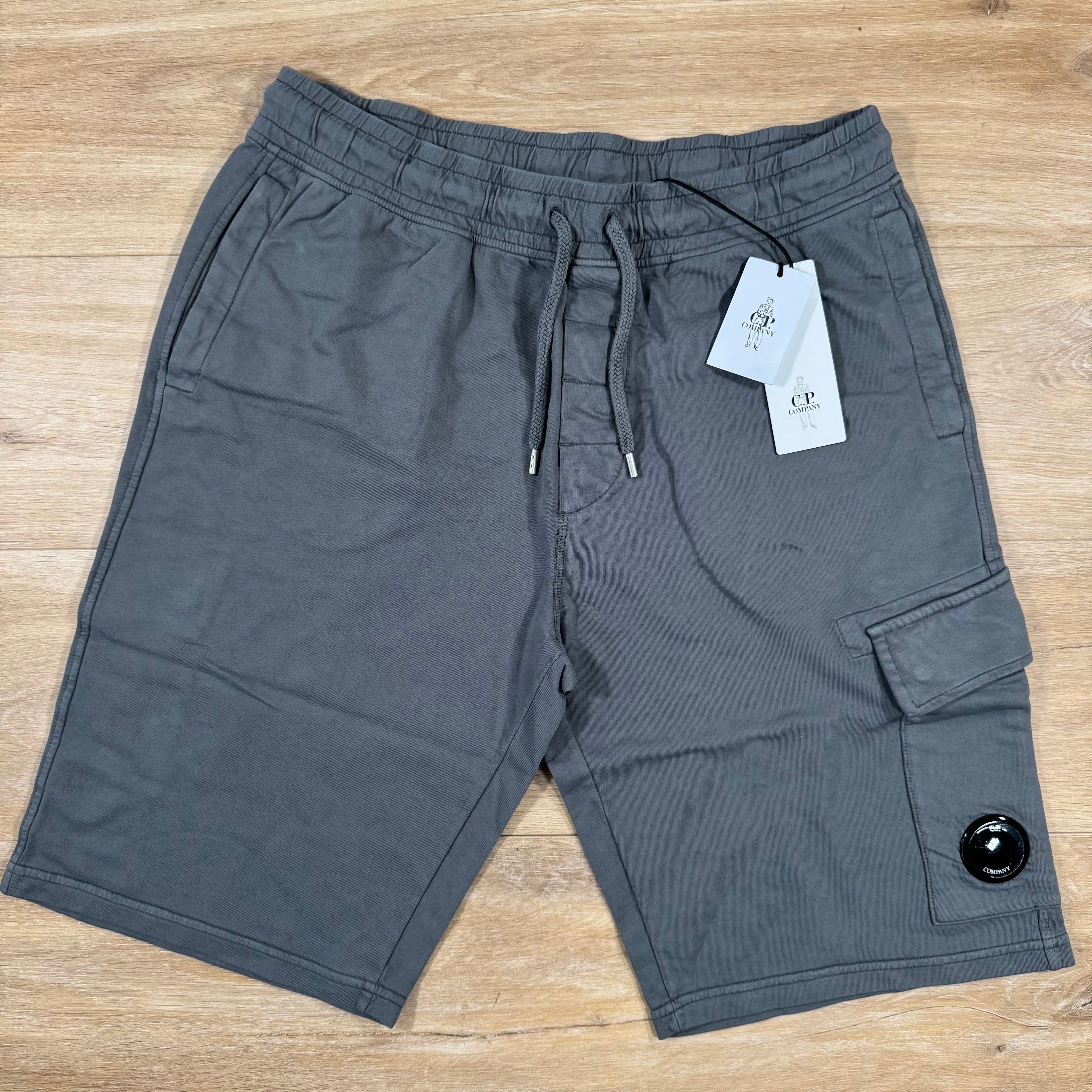 CP Company Light Fleece Cargo Lens Shorts in Smoked Pearl - Grey Ironleague