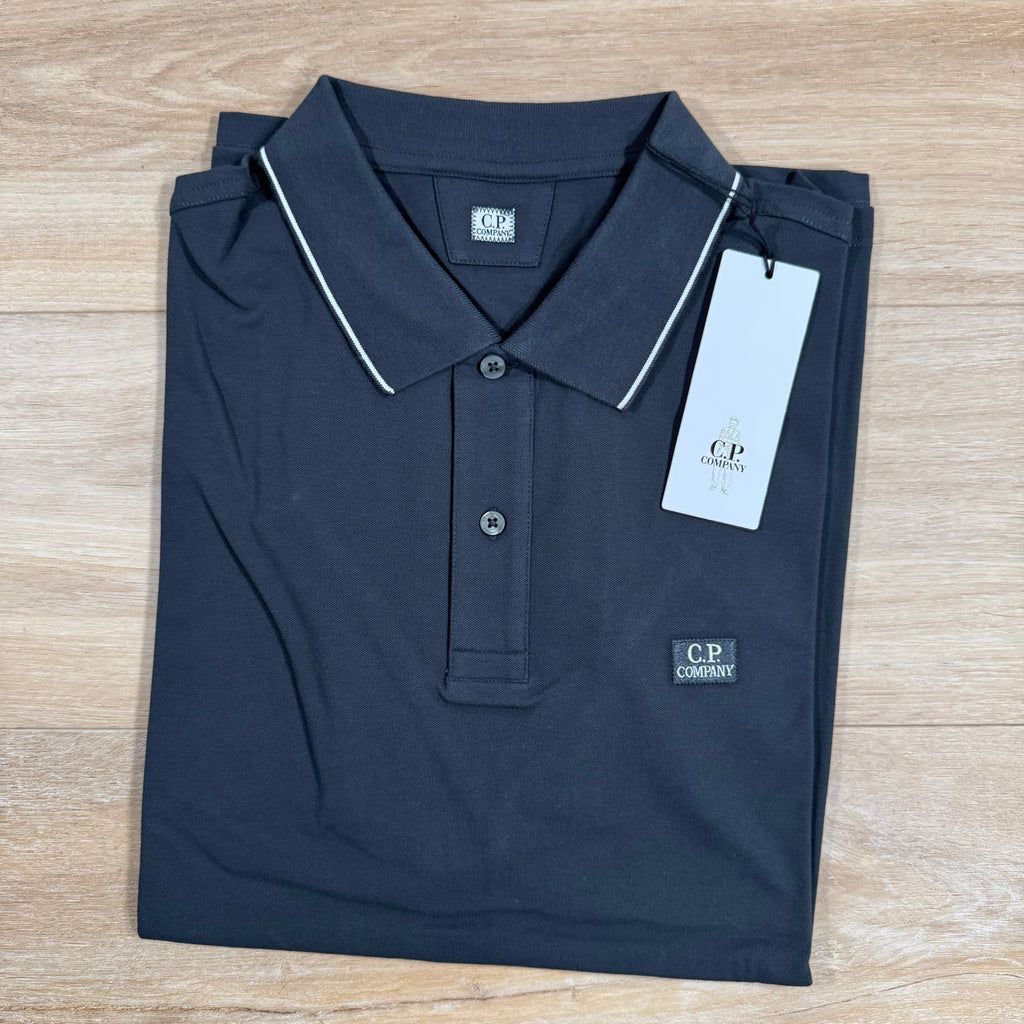 CP Company Stretch Piquet Striped Collar Polo Shirt in Black Sand Ironleague