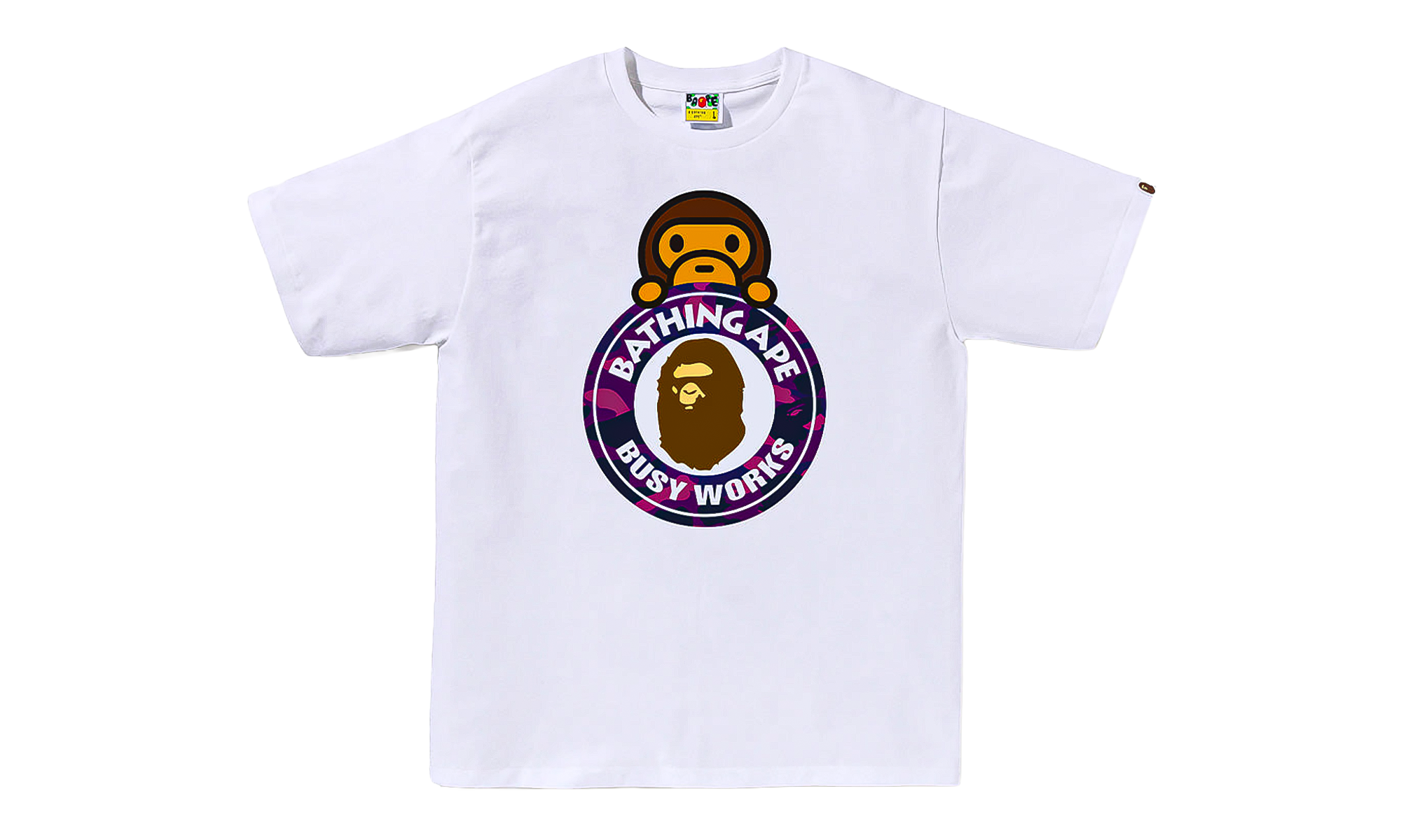 BAPE Camo Color Milo on Busy Works SS Tee White/Purple Camo 0ZXTEMX00710Q WHS