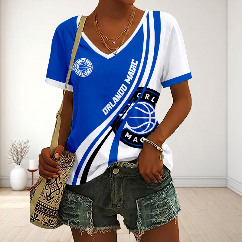 FINAL SALE - NEW CUSTOMIZED NBA15 OMA ORLANDO MAGIC V-NECK FEMALE SHIRT