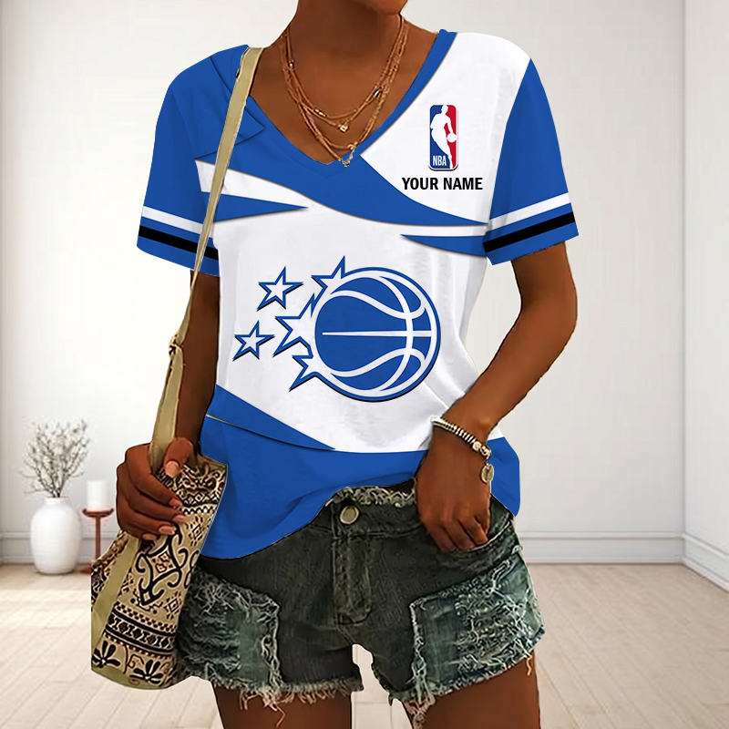 FINAL SALE - NEW CUSTOMIZED NBA15 OMA ORLANDO MAGIC V-NECK FEMALE SHIRT