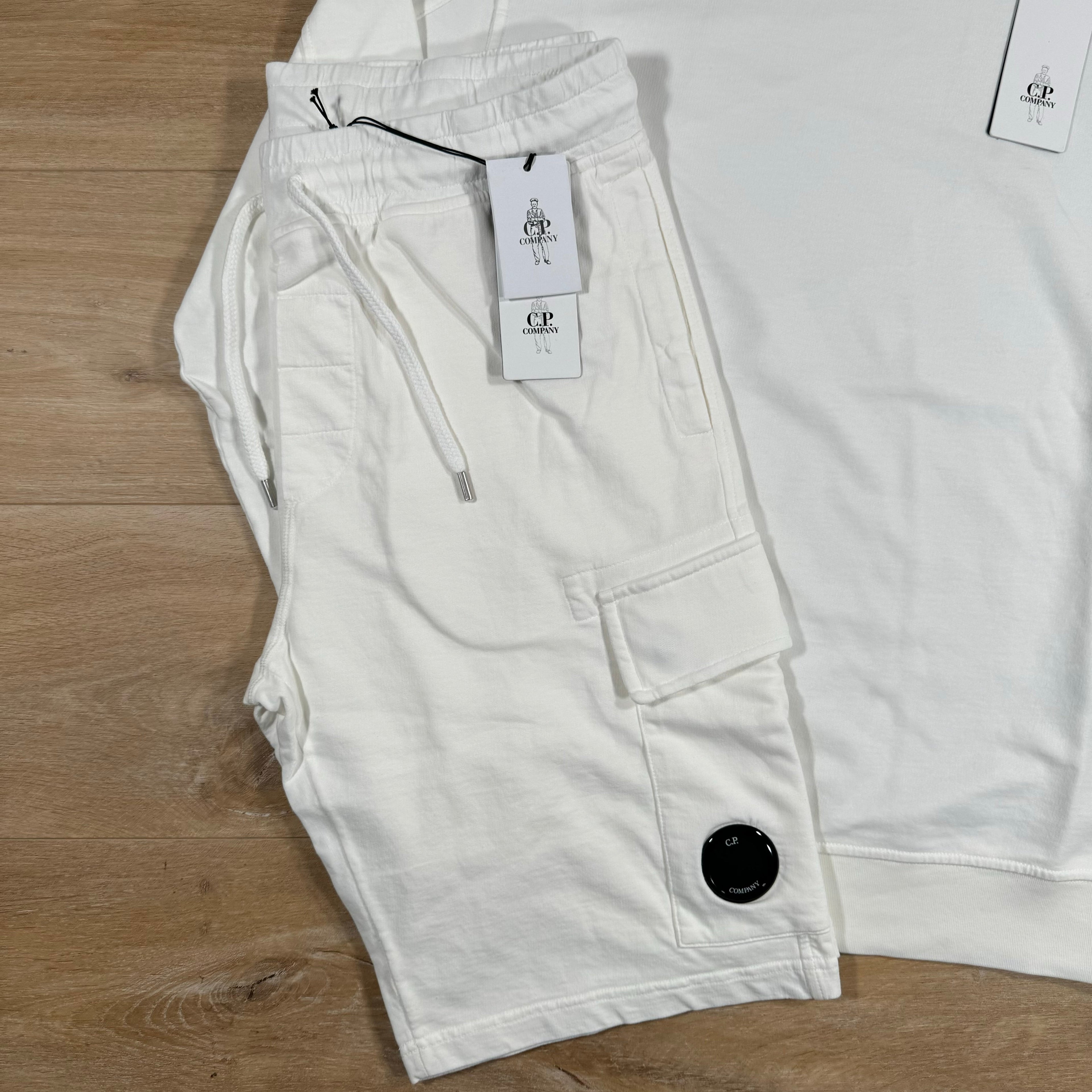 CP Company Light Fleece Lens Tracksuit in White Ironleague