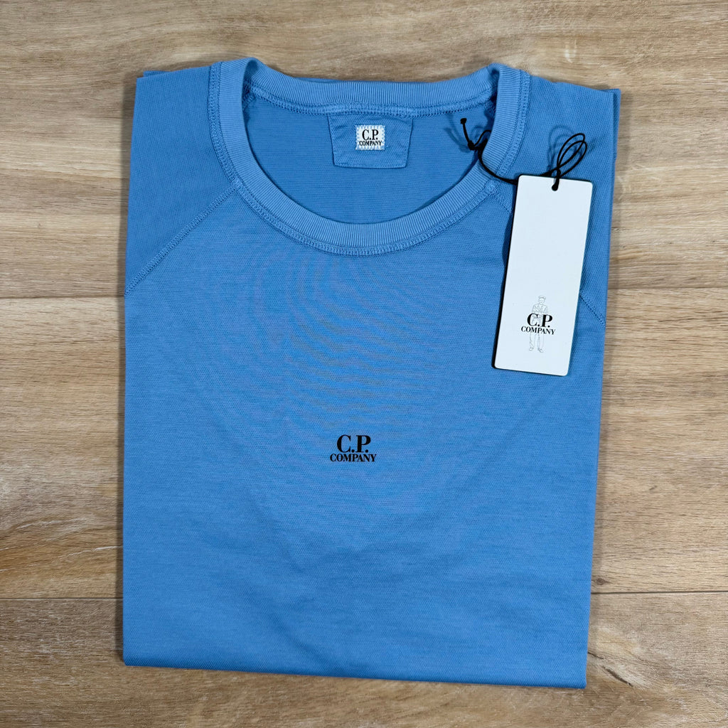 CP Company Micronet Jersey Raglan Logo T-Shirt in Pacific Coast - Light Blue Ironleague