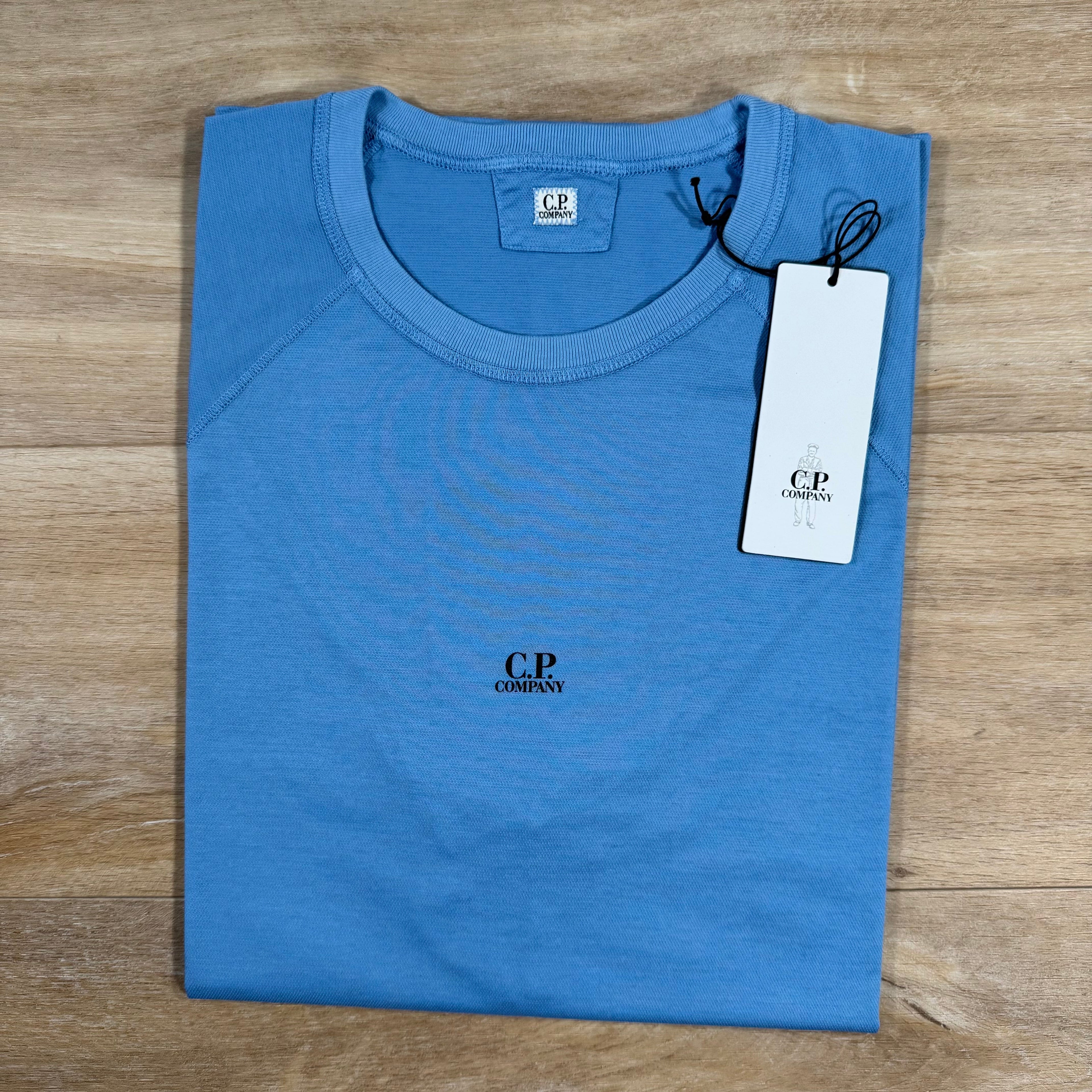 CP Company Micronet Jersey Raglan Logo T-Shirt in Pacific Coast - Light Blue Ironleague