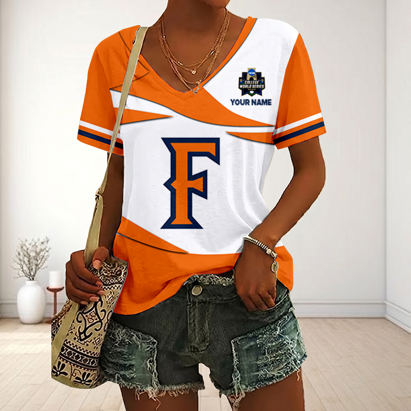 VIRAL EDITON - NEW CUSTOMIZED CWS NCAA16 CFT CS FULLERTON TITANS V-NECK FEMALE SHIRT