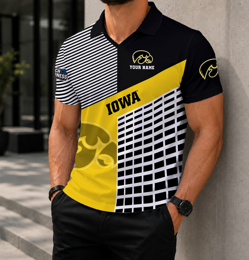 VIRAL EDITION - NEW CUSTOMIZED NCAA MAM16 IWH IOWA HAWKEYES POLO SHIRT