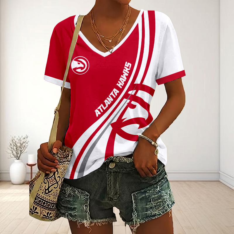 FINAL SALE - NEW CUSTOMIZED NBA17 AHA ATLANTA HAWKS V-NECK FEMALE SHIRT