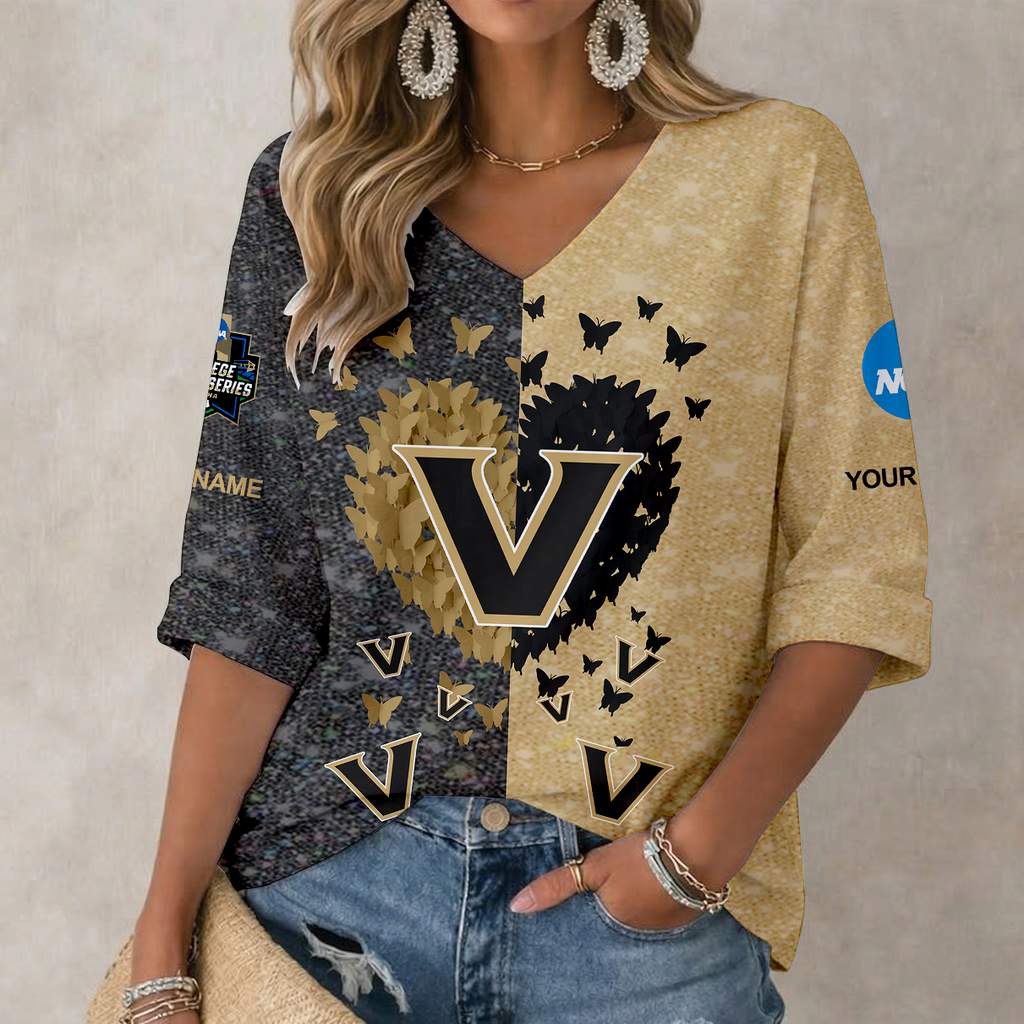 LIMITED DROP NCAA CWS17 VDC VANDERBILT COMMODORES WOMEN'S HEART V-NECK LONG SLEEVE SHIRT