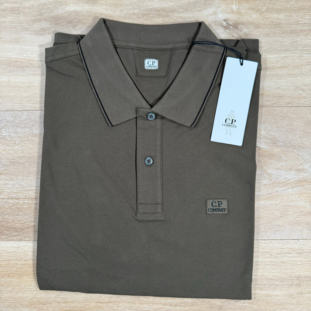 CP Company Stretch Piquet Striped Collar Polo Shirt in Ivy Green Ironleague