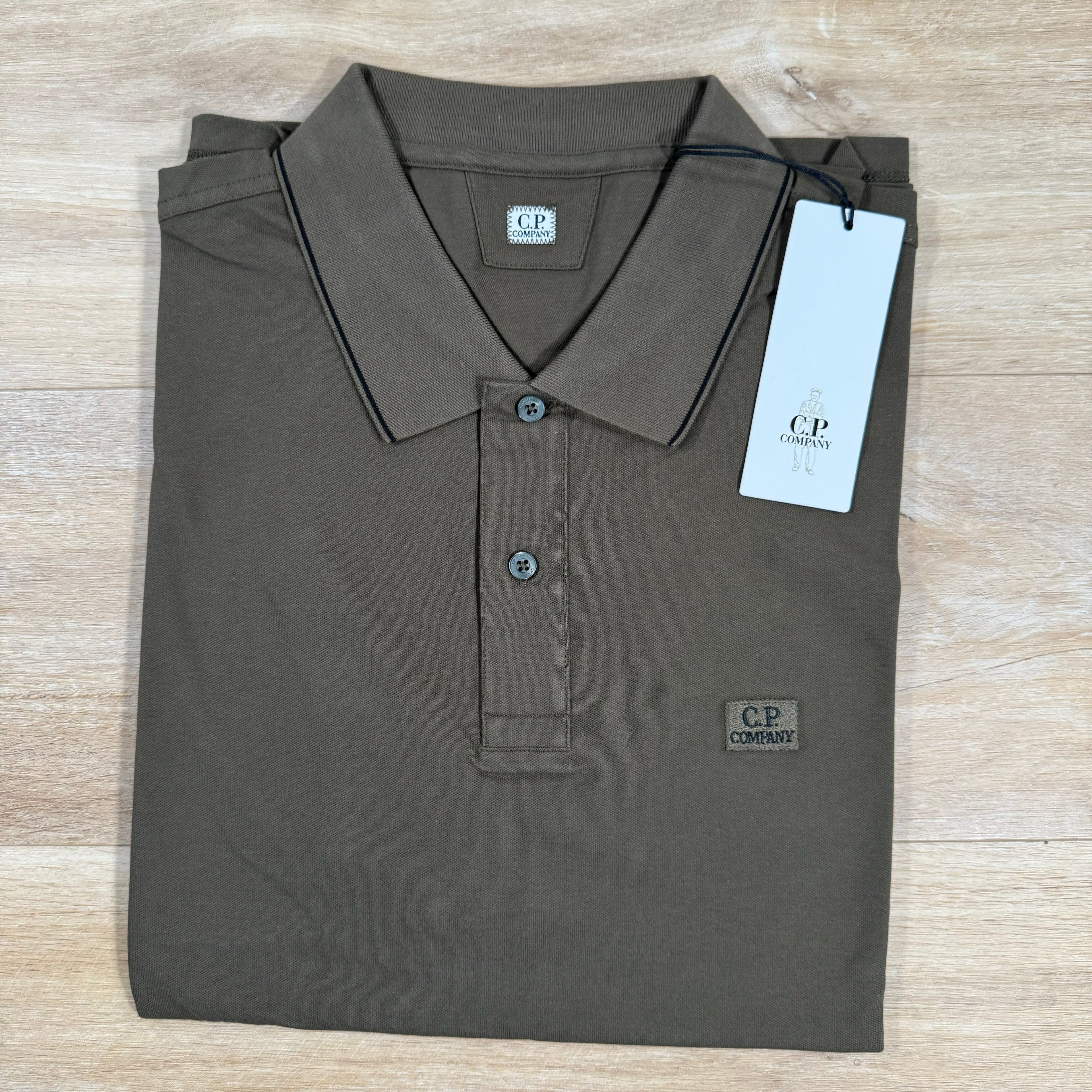CP Company Stretch Piquet Striped Collar Polo Shirt in Ivy Green Ironleague