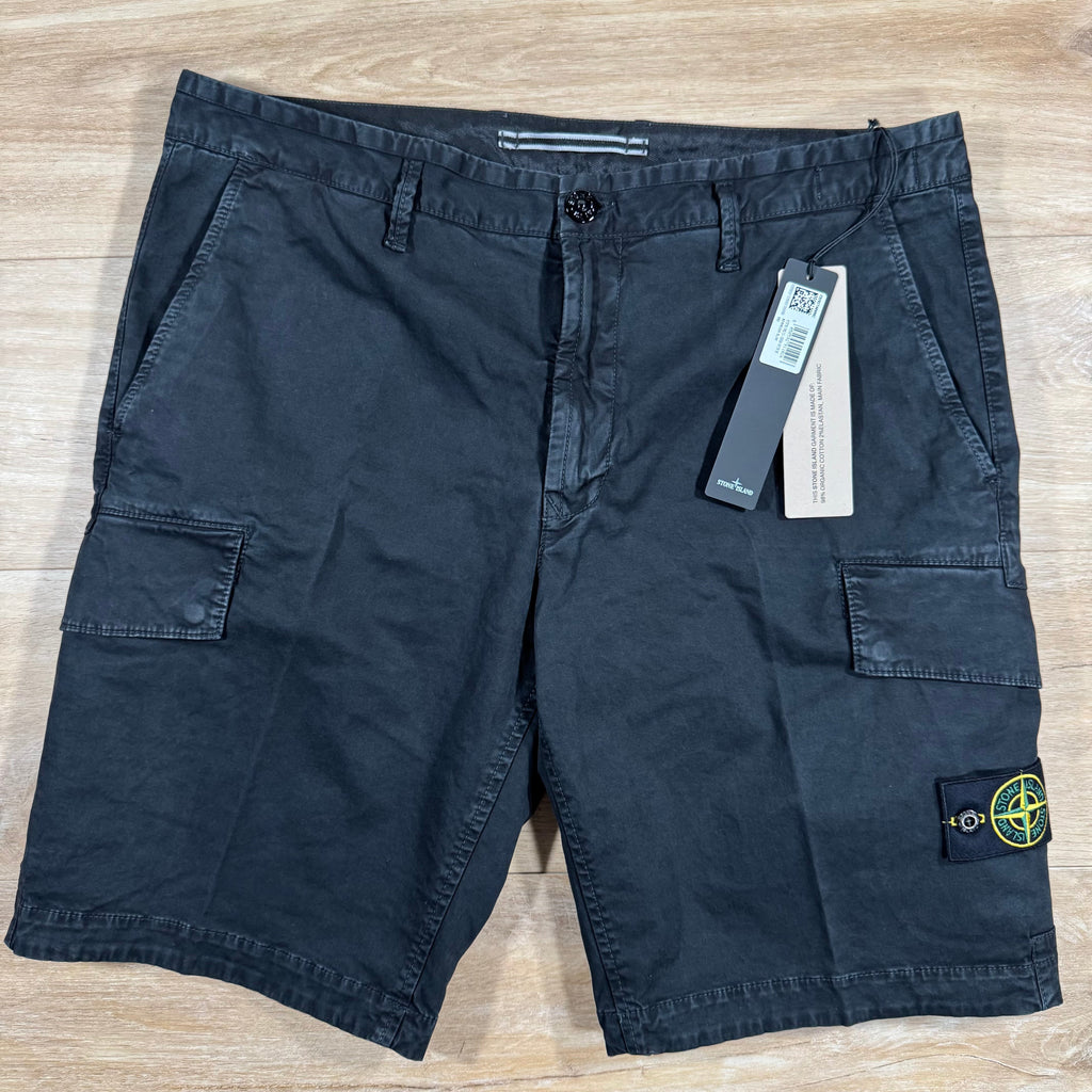 Stone Island Stretch Twill Cargo Shorts in Black Ironleague