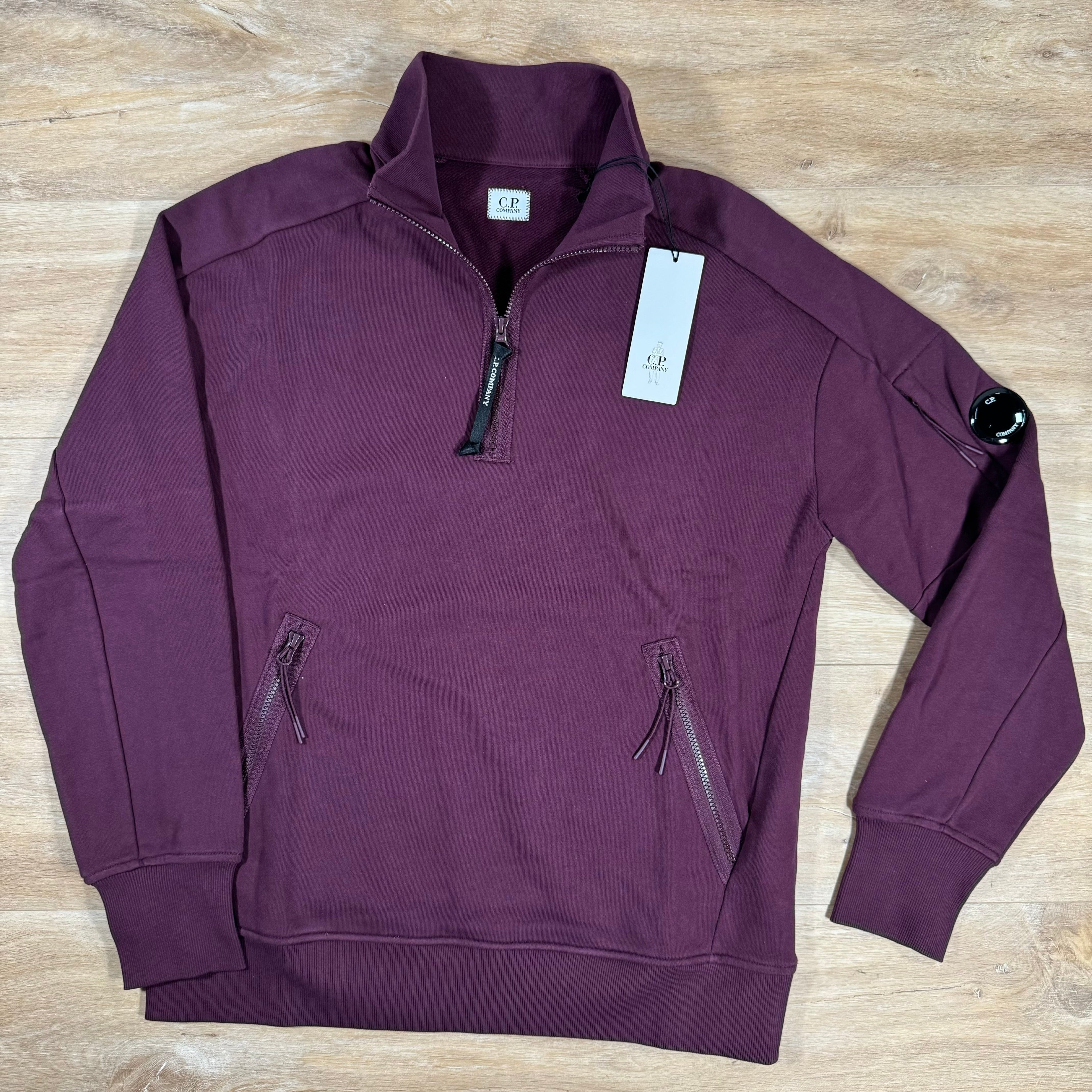 CP Company Diagonal Raised Half-Zipped Lens Sweatshirt in Potent Purple Ironleague