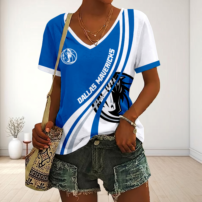FINAL SALE - NEW CUSTOMIZED NBA18 DMA DALLAS MAVERICKS V-NECK FEMALE SHIRT