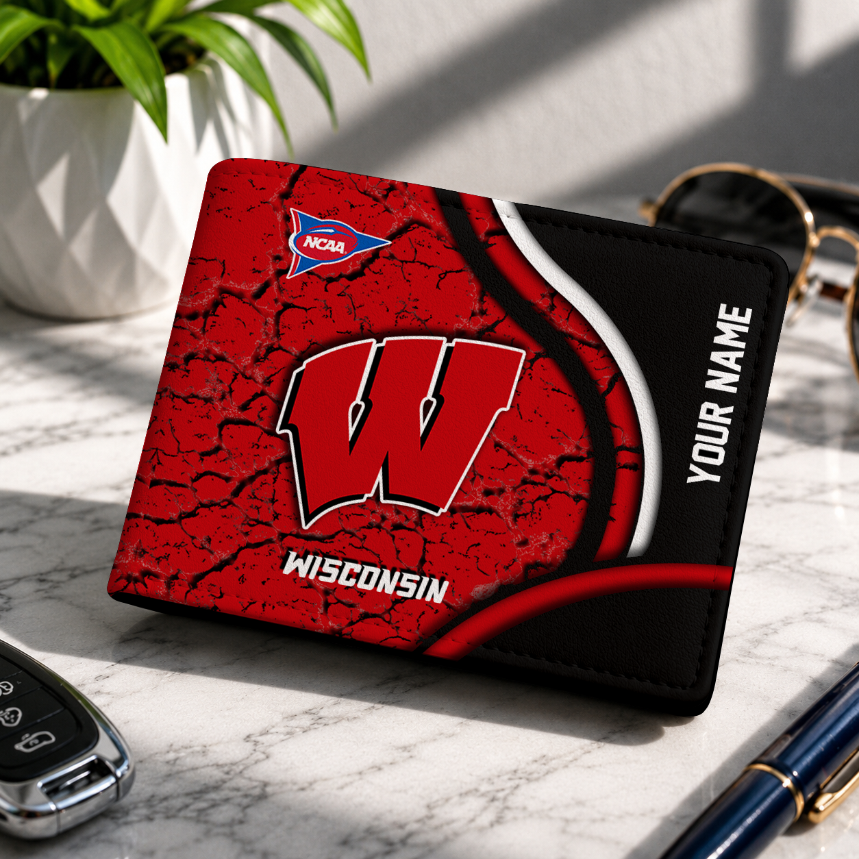 MEGA SALE NCAA FBS18 WSB WISCONSIN BADGERS LEATHER WALLET