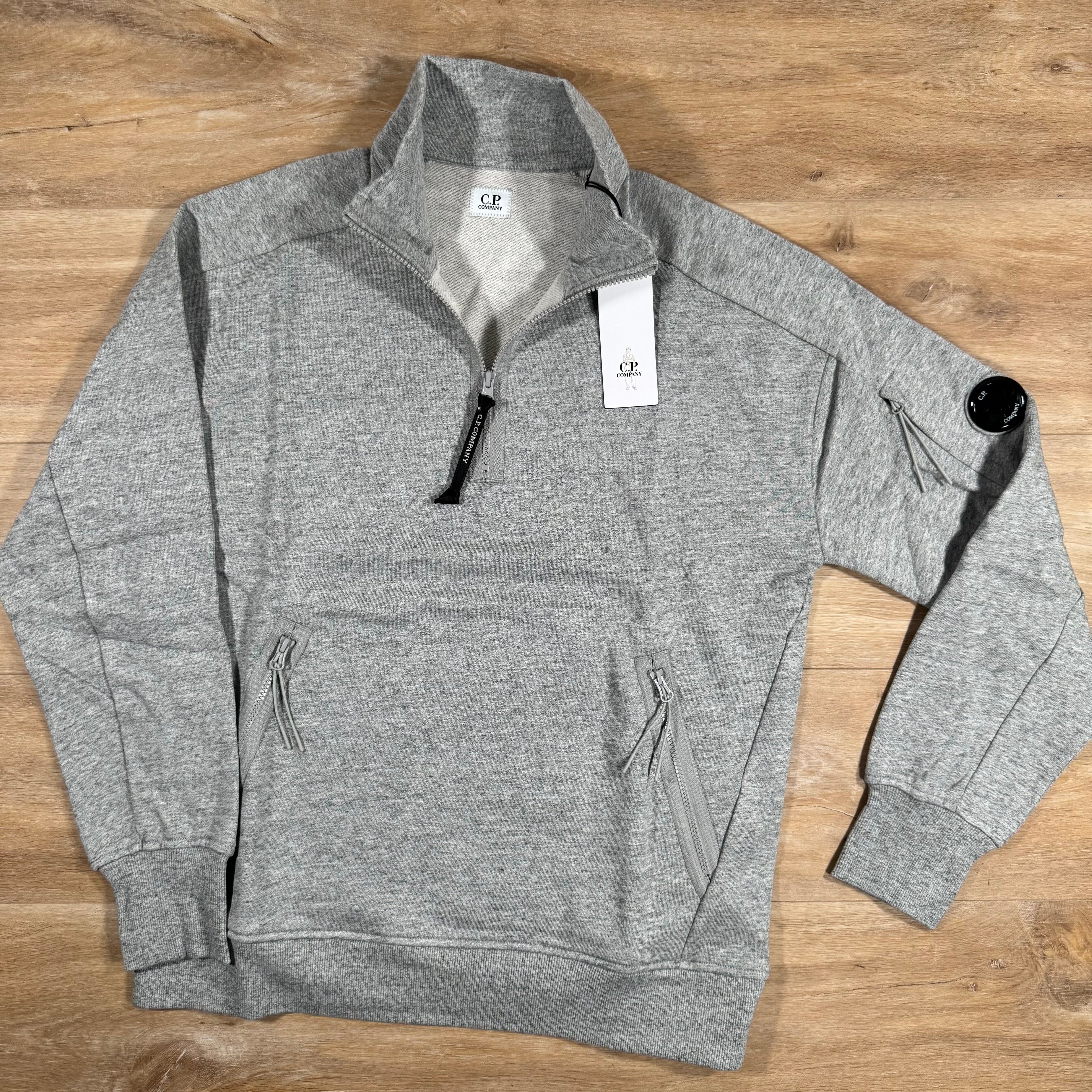 CP Company Diagonal Raised Half-Zipped Lens Sweatshirt in Grey Ironleague