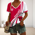 FINAL SALE - NEW CUSTOMIZED NBA19 CBU CHICAGO BULLS V-NECK FEMALE SHIRT