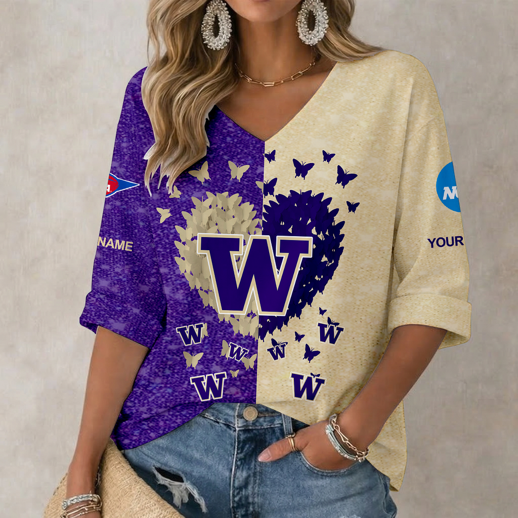 LIMITED DROP NCAA FBS19 WSH WS HUSKIES WOMEN'S HEART V-NECK LONG SLEEVE SHIRT