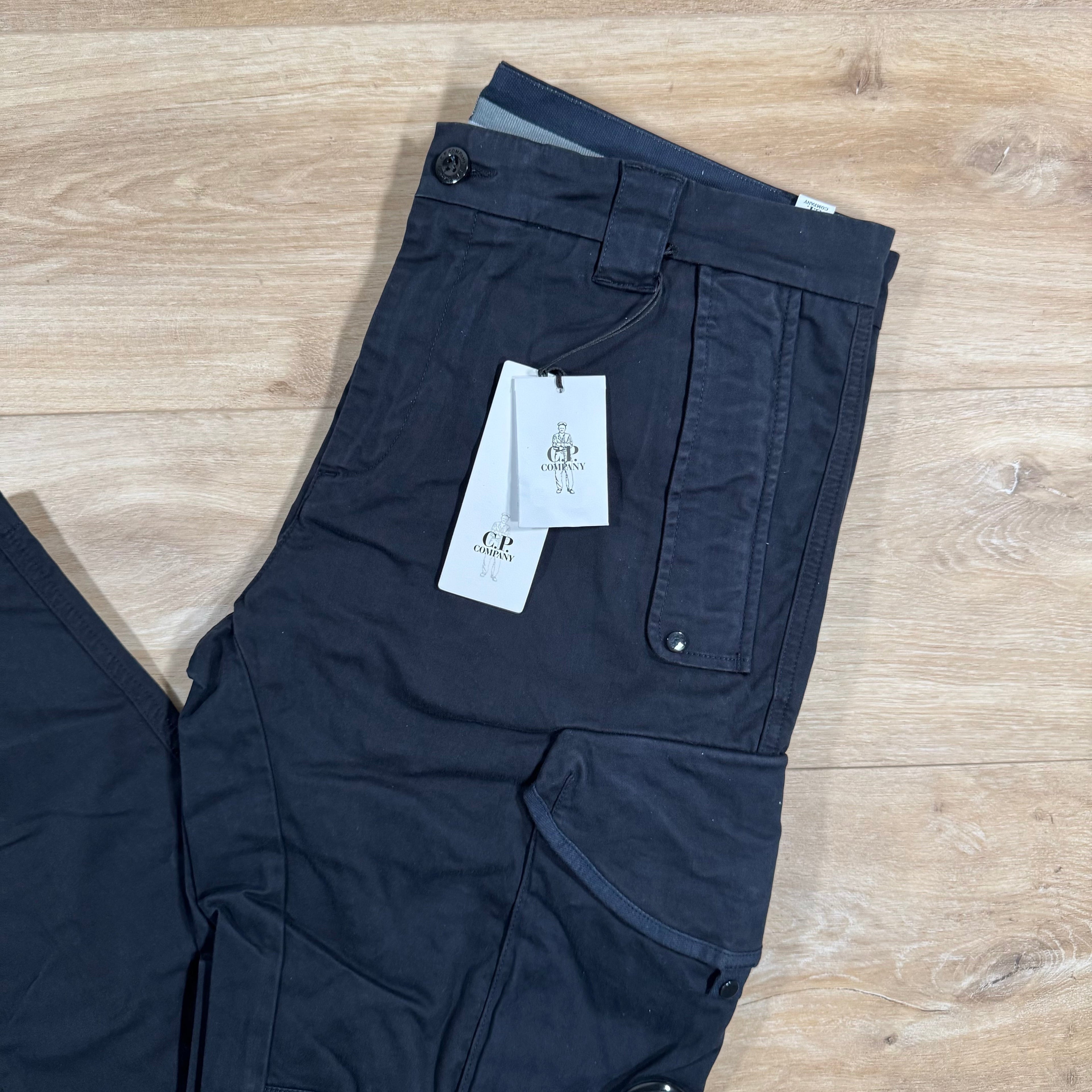 CP Company Stretch Sateen Utility Cargo Lens Pants in Navy Ironleague