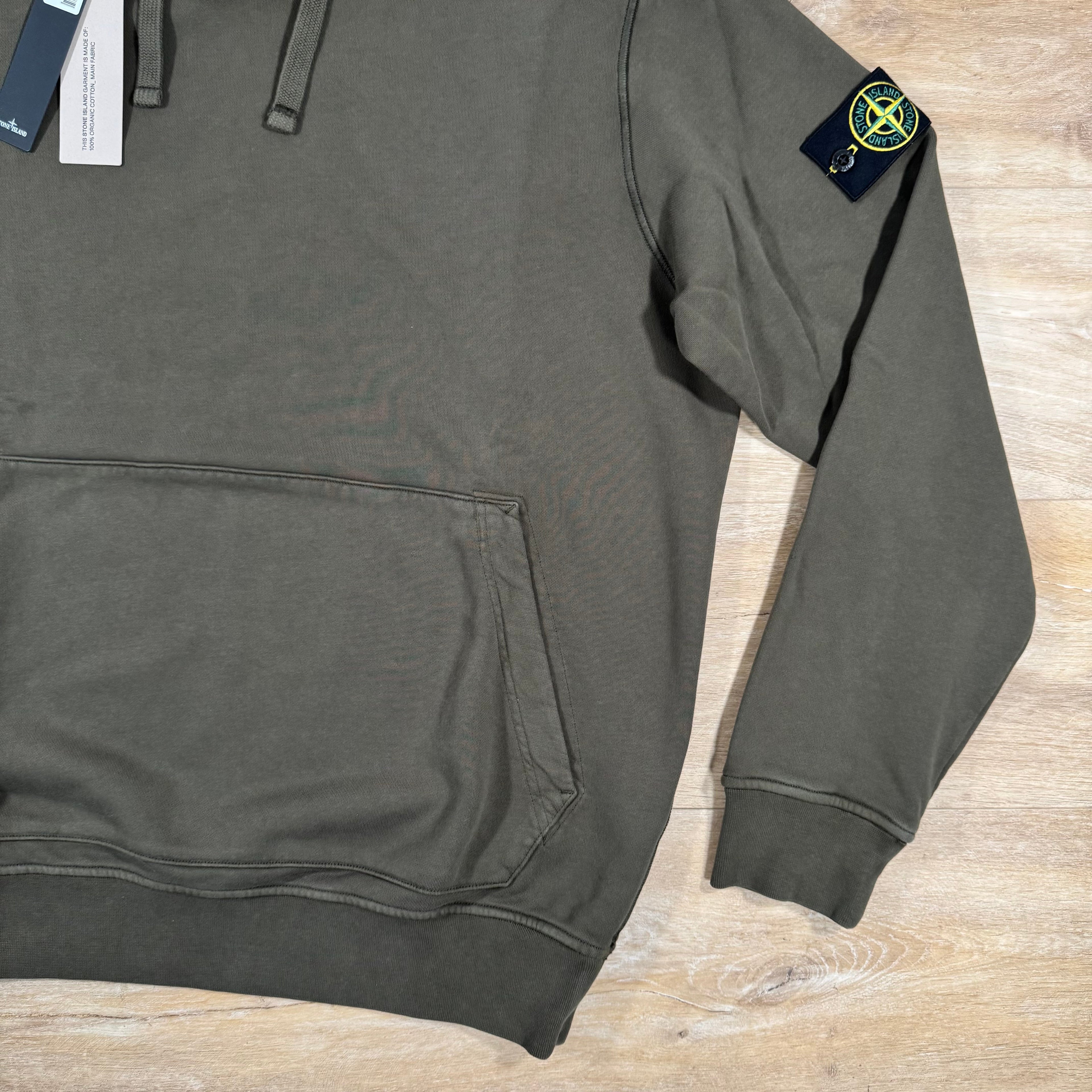 Stone Island Organic Cotton Fleece Pullover Hoodie in Military Green Ironleague