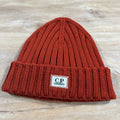 CP Company Extra Fine Merino Wool Logo Beanie in Bombay Brown Ironleague