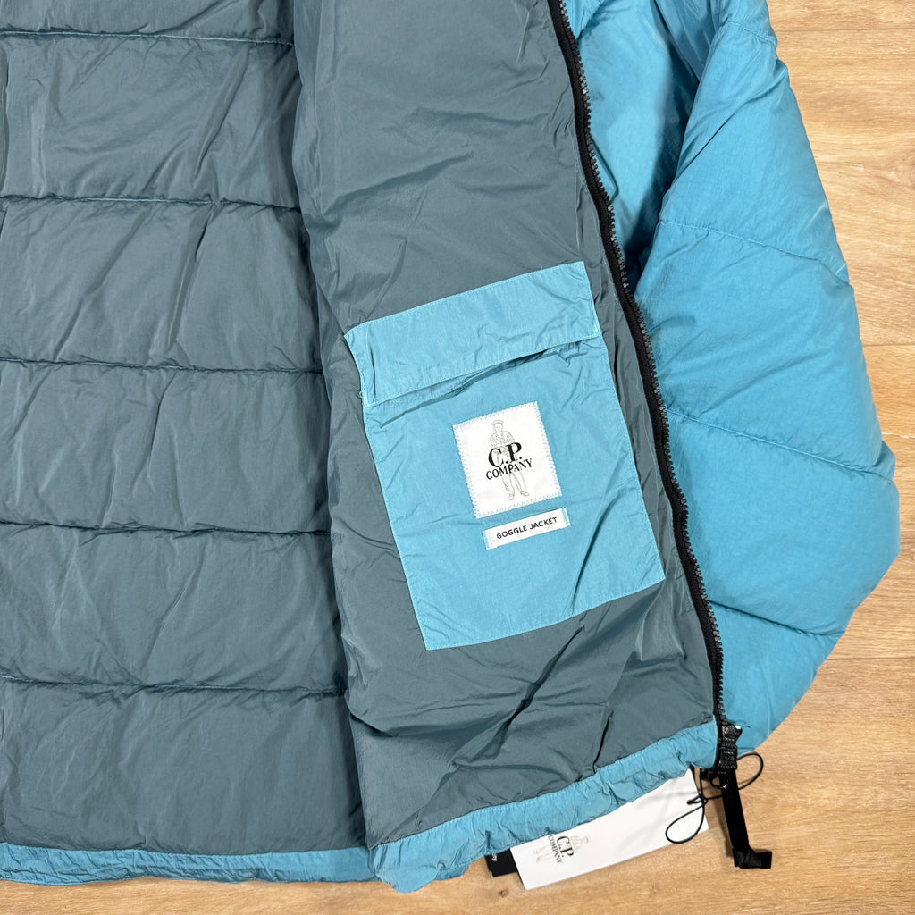 CP Company Chrome-R Goggle Down Jacket in Aegean Blue Ironleague