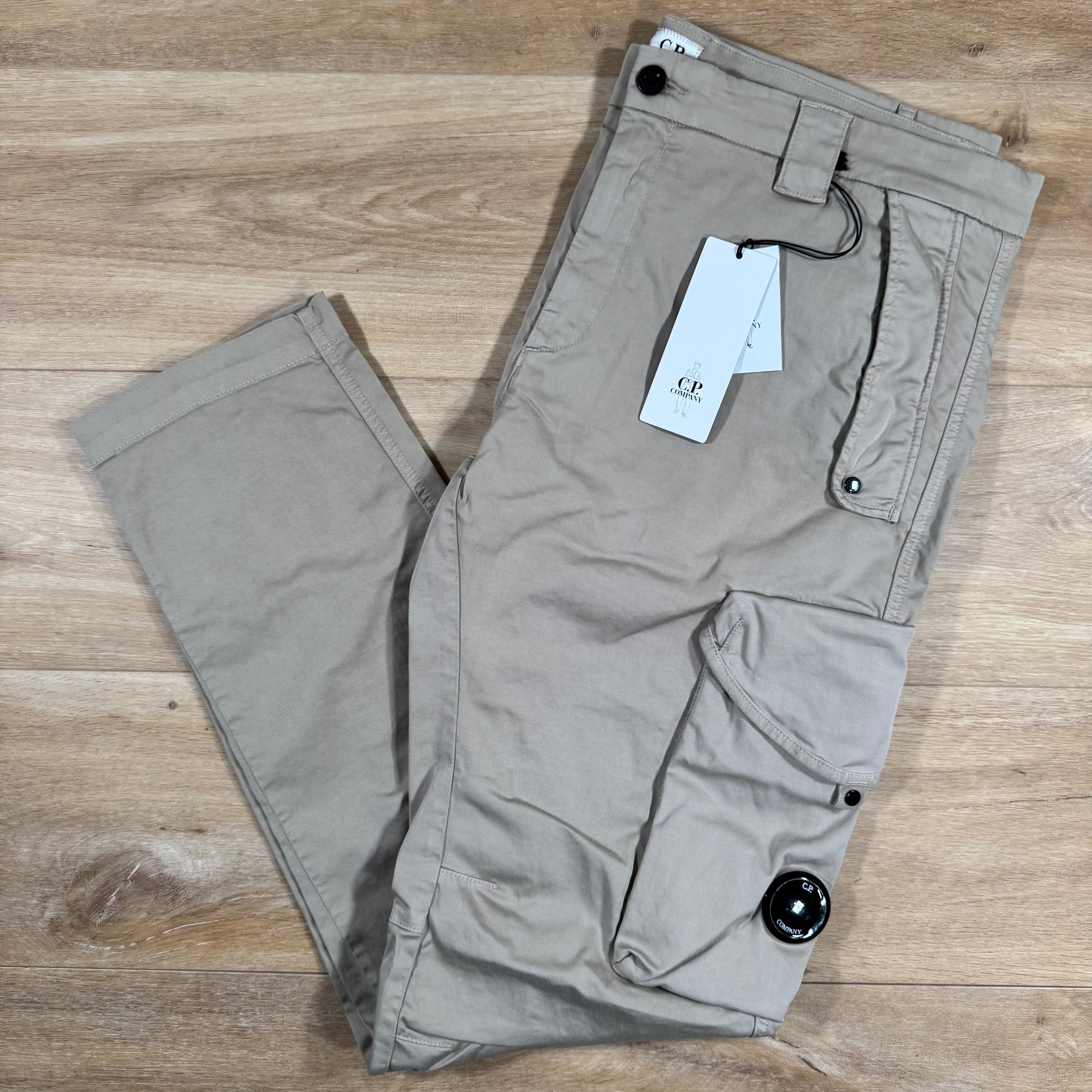 CP Company Stretch Sateen Utility Cargo Lens Pants in Vintage Khaki Ironleague