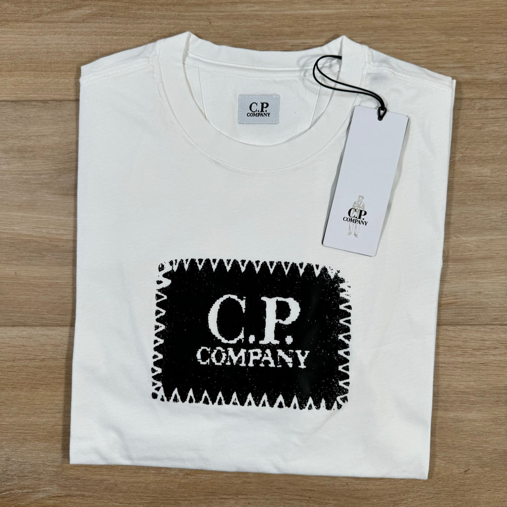 CP Company Stitch Block Logo T-Shirt in Gauze White Ironleague