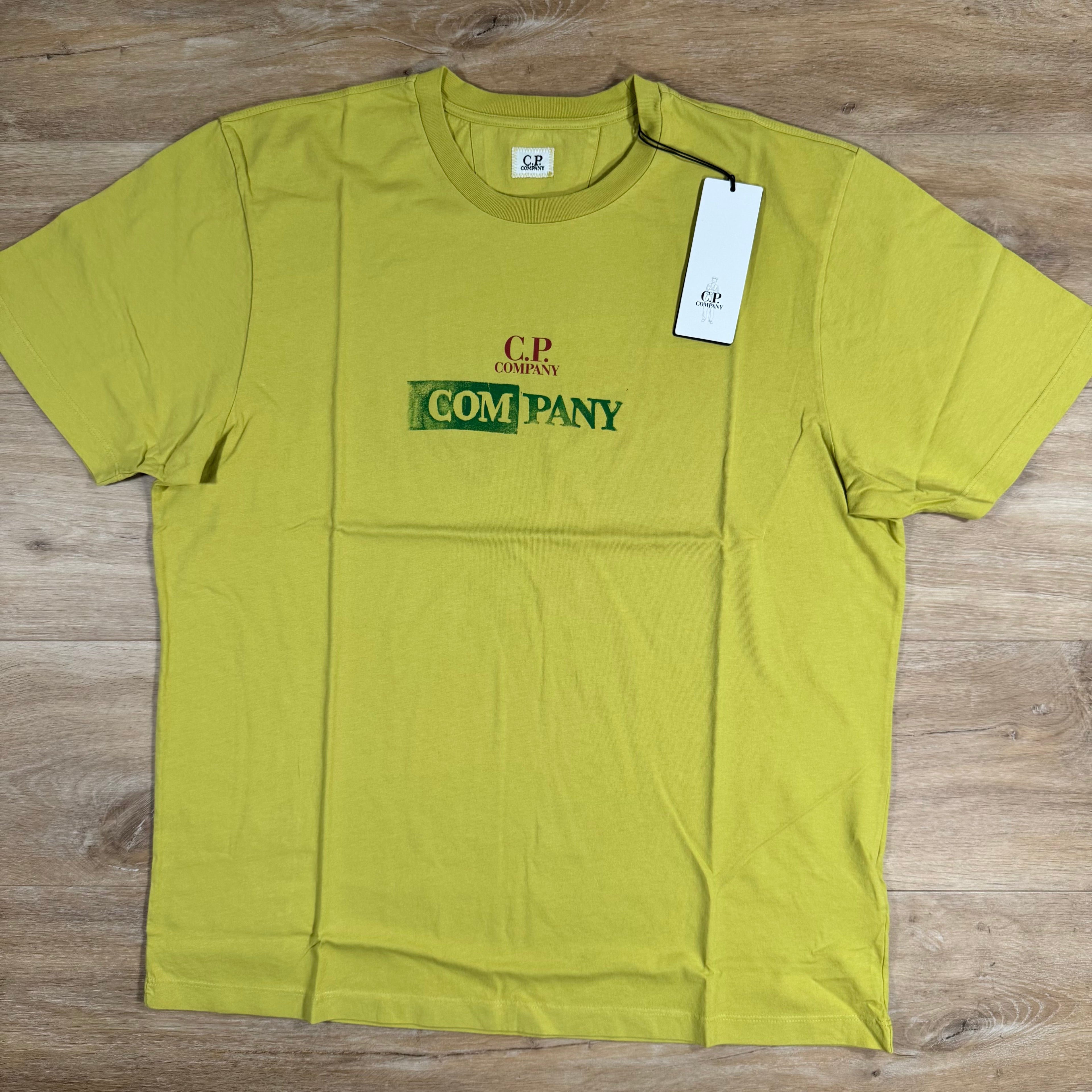 CP Company 24/1 Jersey Logo T-Shirt in Cress Green - Yellow Ironleague