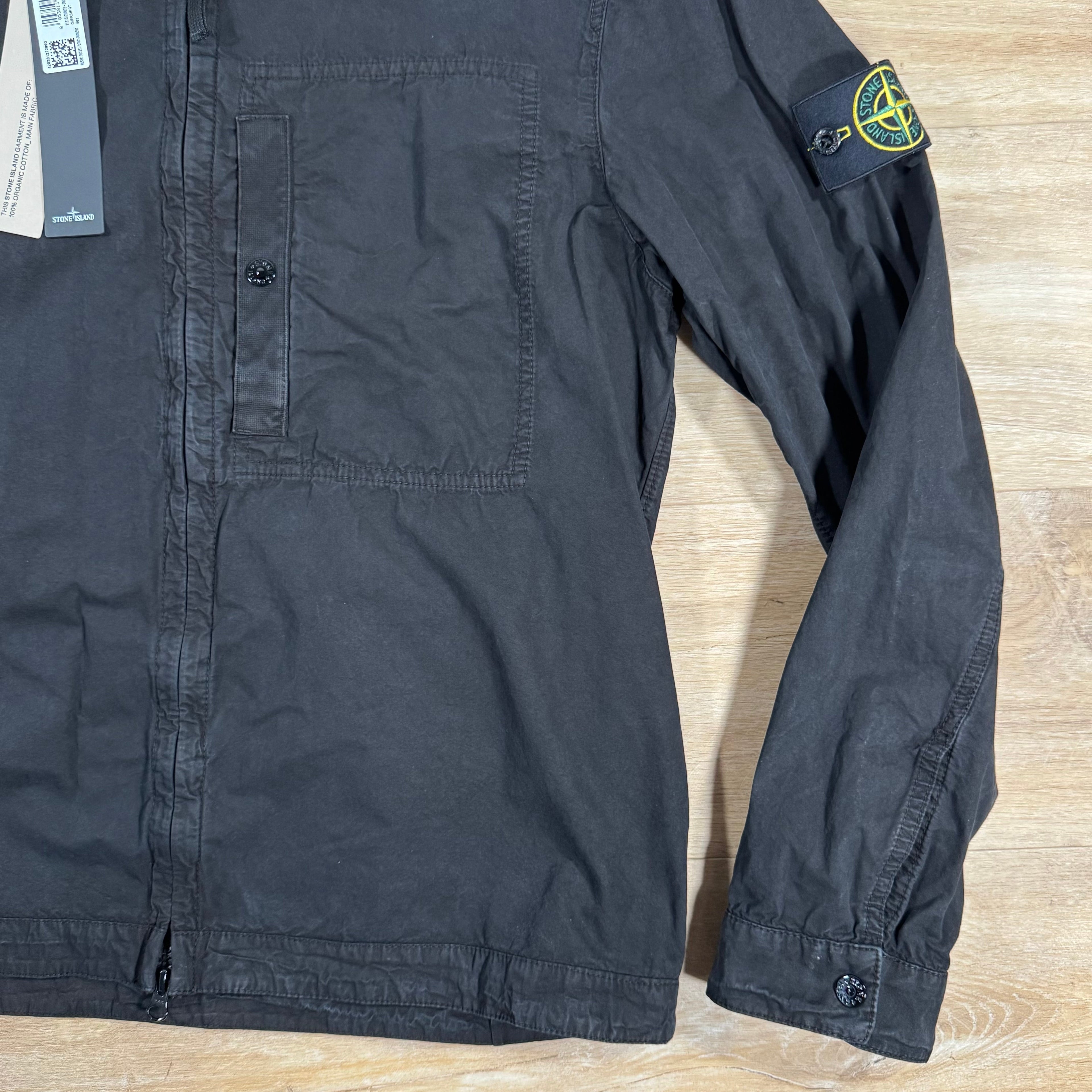 Stone Island Brushed Canvas Old Treatment Overshirt in Black Ironleague