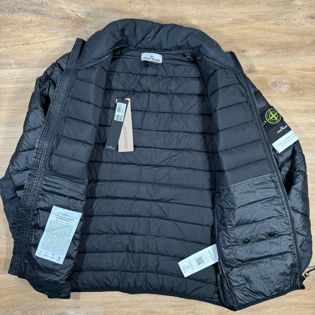 Stone Island Loom Woven Chambers Nylon Down-TC Jacket in Black Ironleague