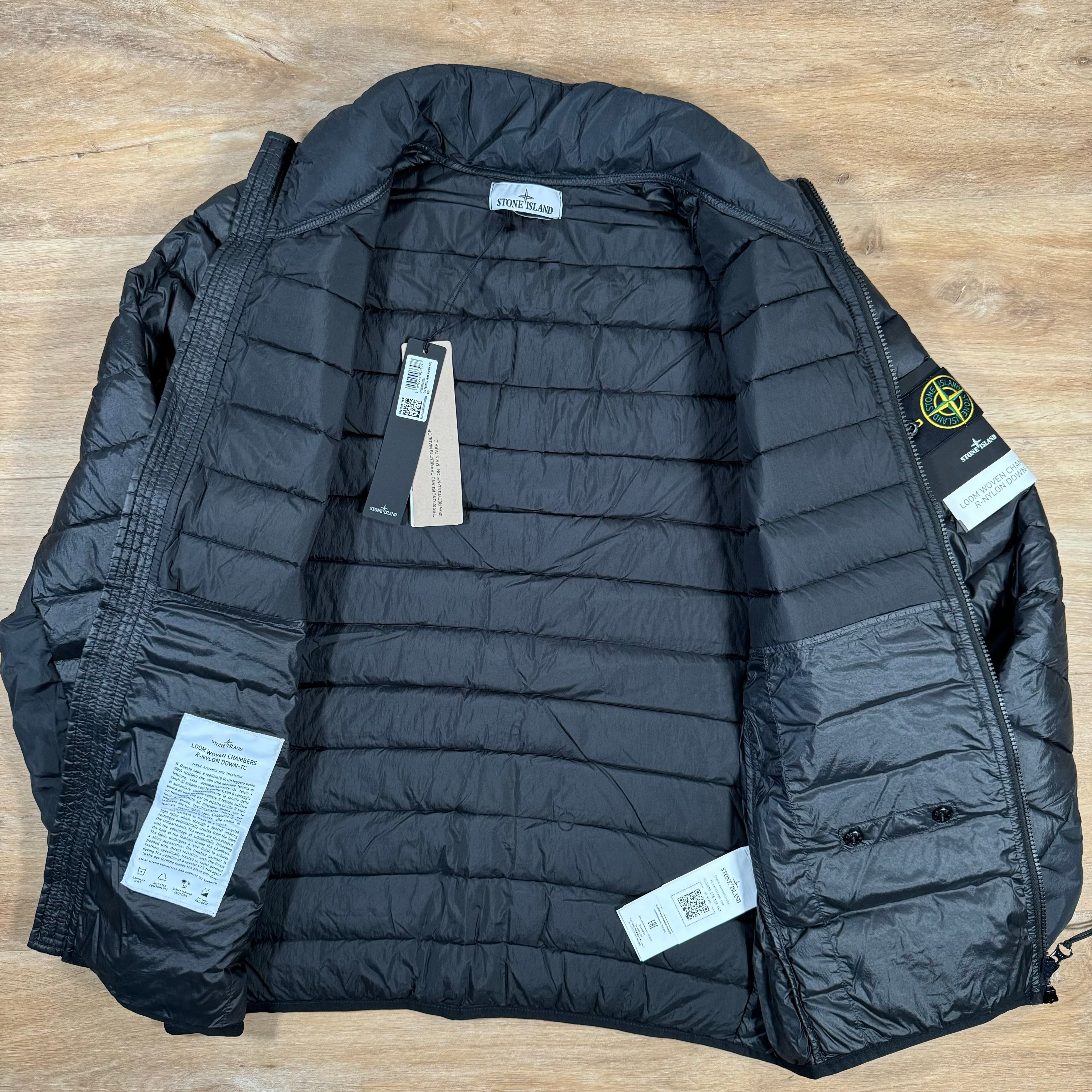 Stone Island Loom Woven Chambers Nylon Down-TC Jacket in Black Ironleague