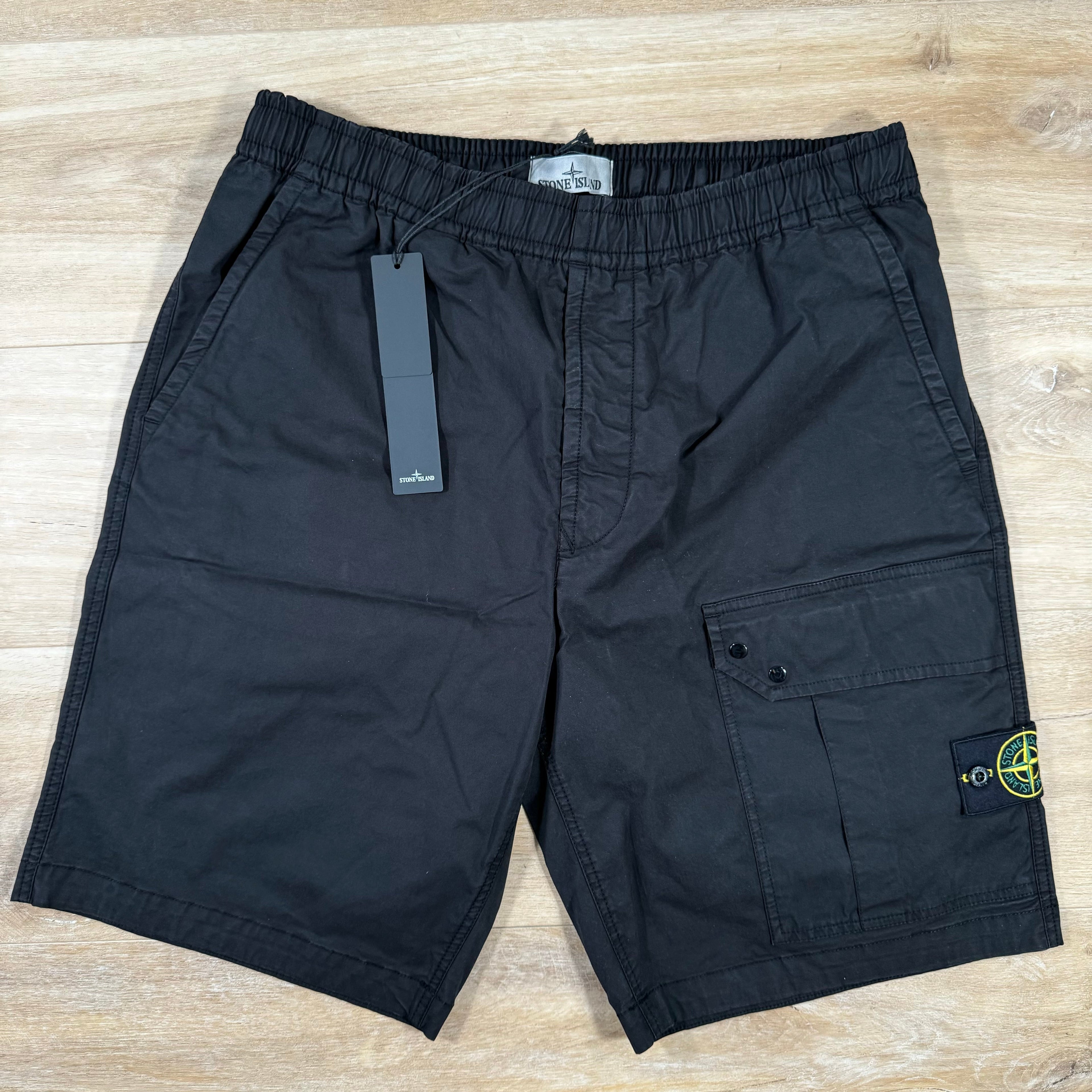 Stone Island Stretch-TC Cargo Bermuda Shorts in Black Ironleague
