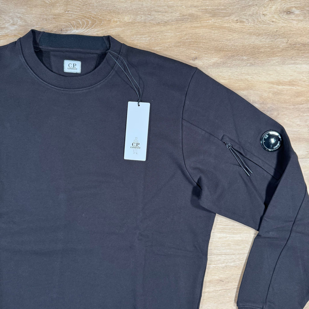 CP Company Diagonal Raised Fleece Crewneck Lens Sweatshirt in Black Ironleague