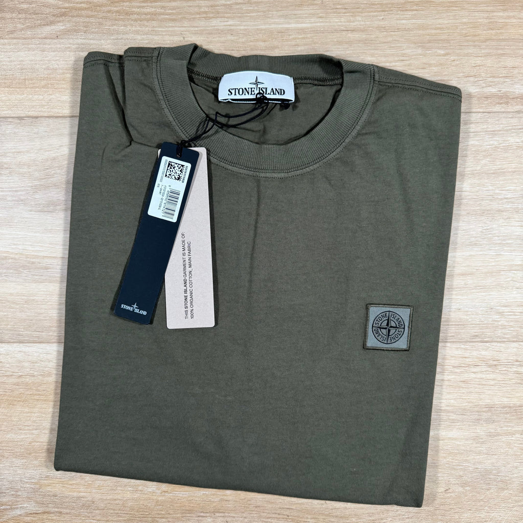 Stone Island Combed Organic Cotton Patch Logo T-Shirt in Military Green Ironleague