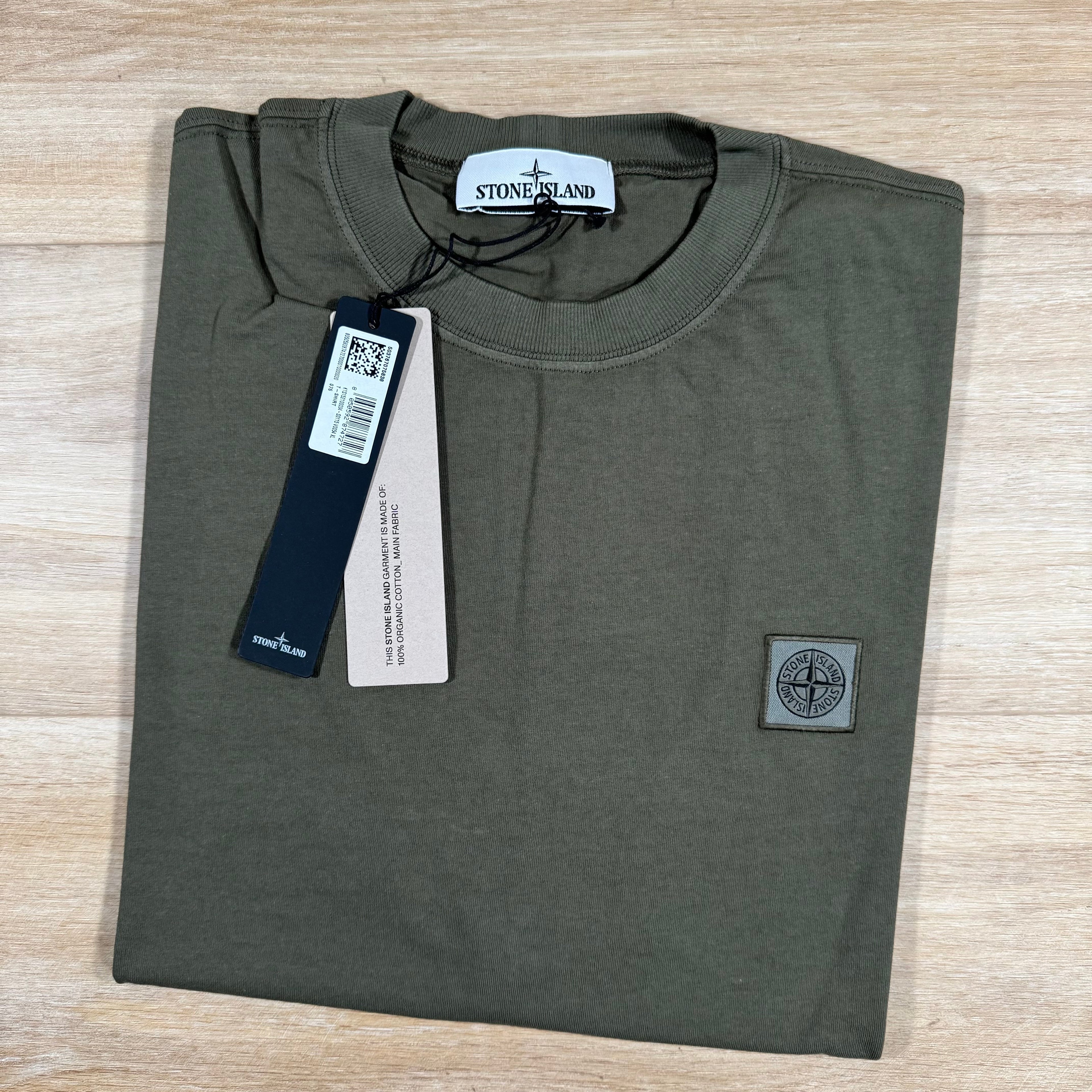 Stone Island Combed Organic Cotton Patch Logo T-Shirt in Military Green Ironleague
