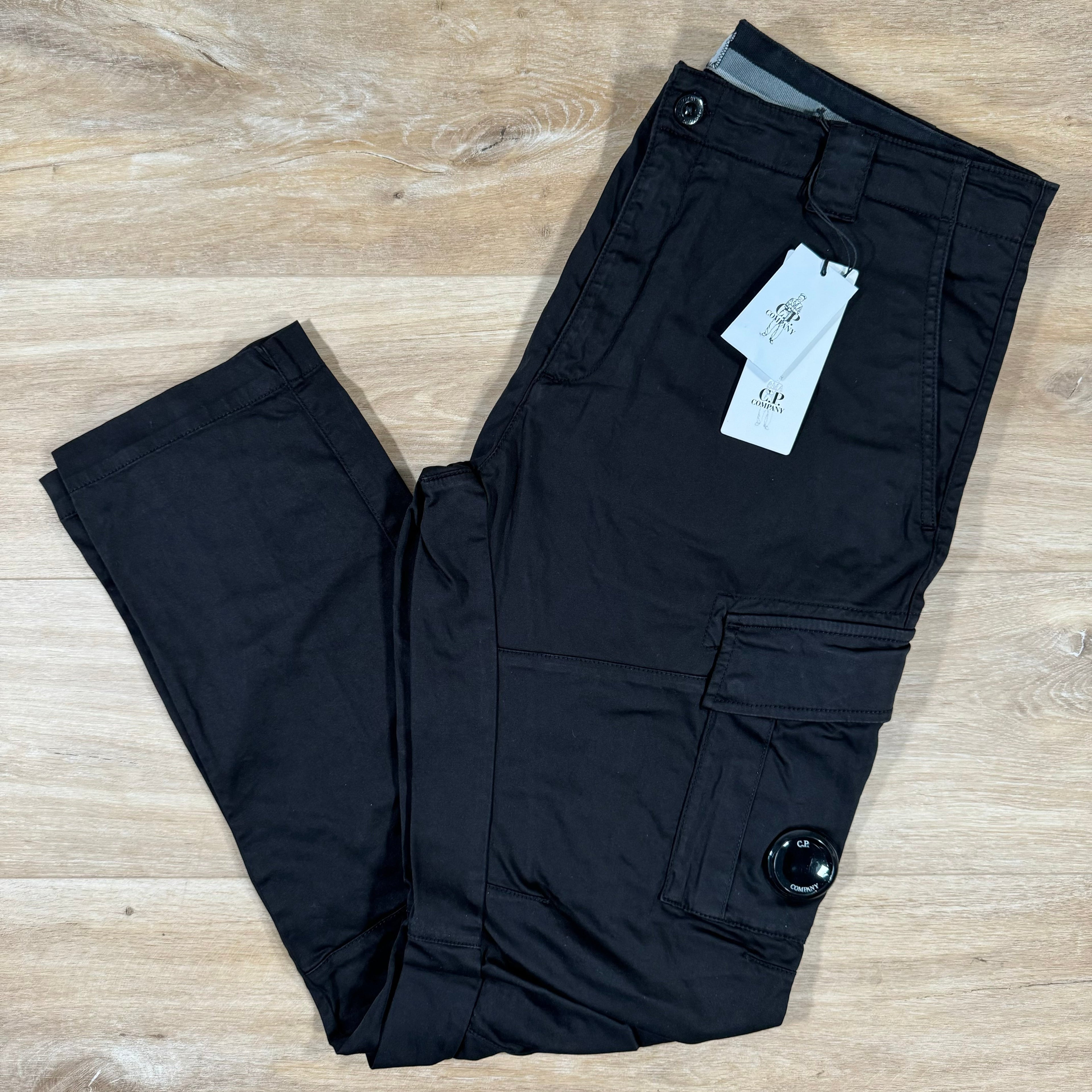 CP Company Stretch Cargo Trousers in Black Ironleague