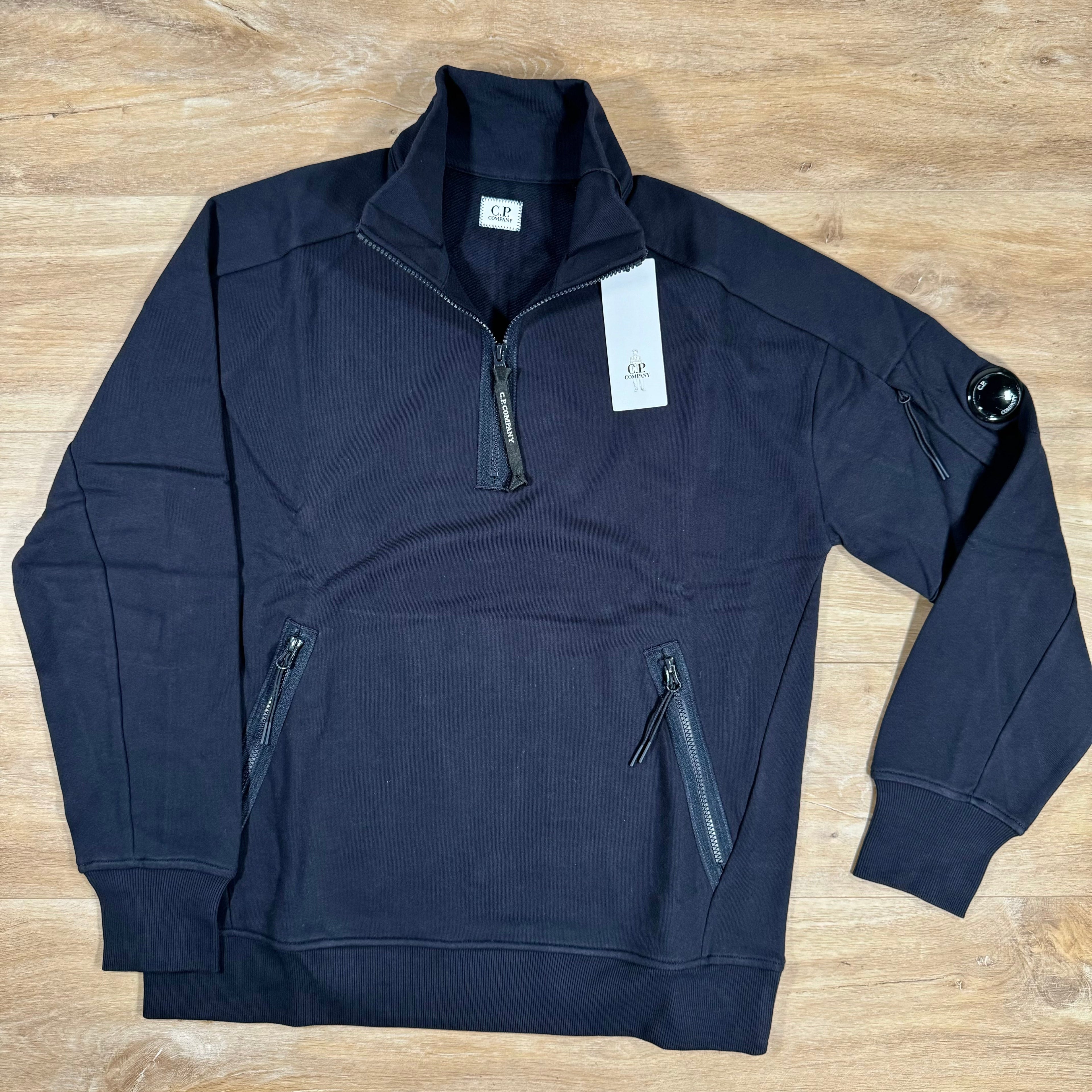 CP Company Diagonal Raised Half-Zipped Lens Sweatshirt in Navy Ironleague
