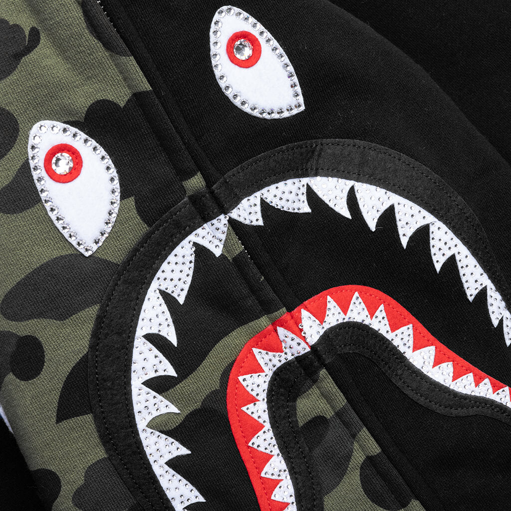 A BATHING APE 1st Camo Swarovski Shark Full Zip Hoodie - Black