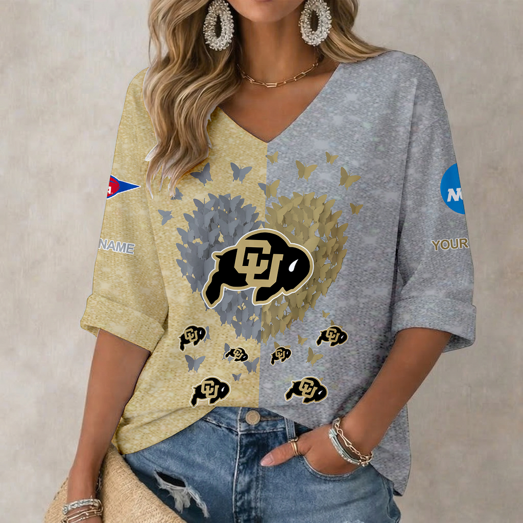 LIMITED DROP NCAA FBS20 CRB CR BUFFALOES WOMEN'S HEART V-NECK LONG SLEEVE SHIRT
