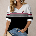 FINAL SALE - NEW CUSTOMIZED NBA20 MHE MIAMI HEAT WOMEN'S HEART V-NECK LONG SLEEVE SHIRT
