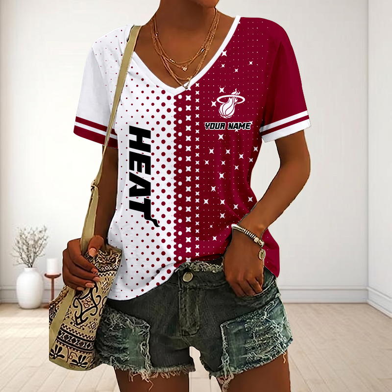FINAL SALE - NEW CUSTOMIZED NBA20 MHE MIAMI HEAT V-NECK FEMALE SHIRT