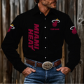 FINAL SALE - NEW CUSTOMIZED NBA20 MHE MIAMI HEAT MEN'S LONG SLEEVE BUTTON-UP SHIRT