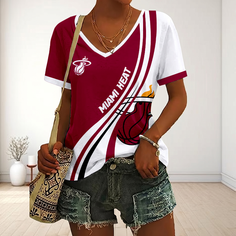 FINAL SALE - NEW CUSTOMIZED NBA20 MHE MIAMI HEAT V-NECK FEMALE SHIRT