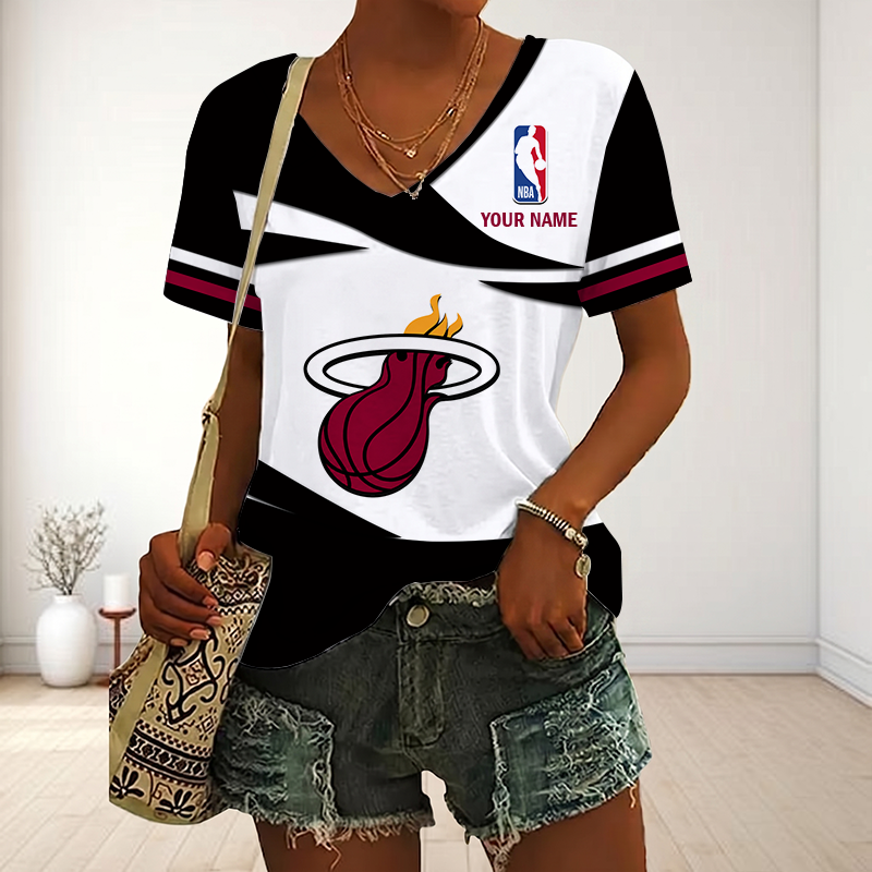 FINAL SALE - NEW CUSTOMIZED NBA20 MHE MIAMI HEAT V-NECK FEMALE SHIRT