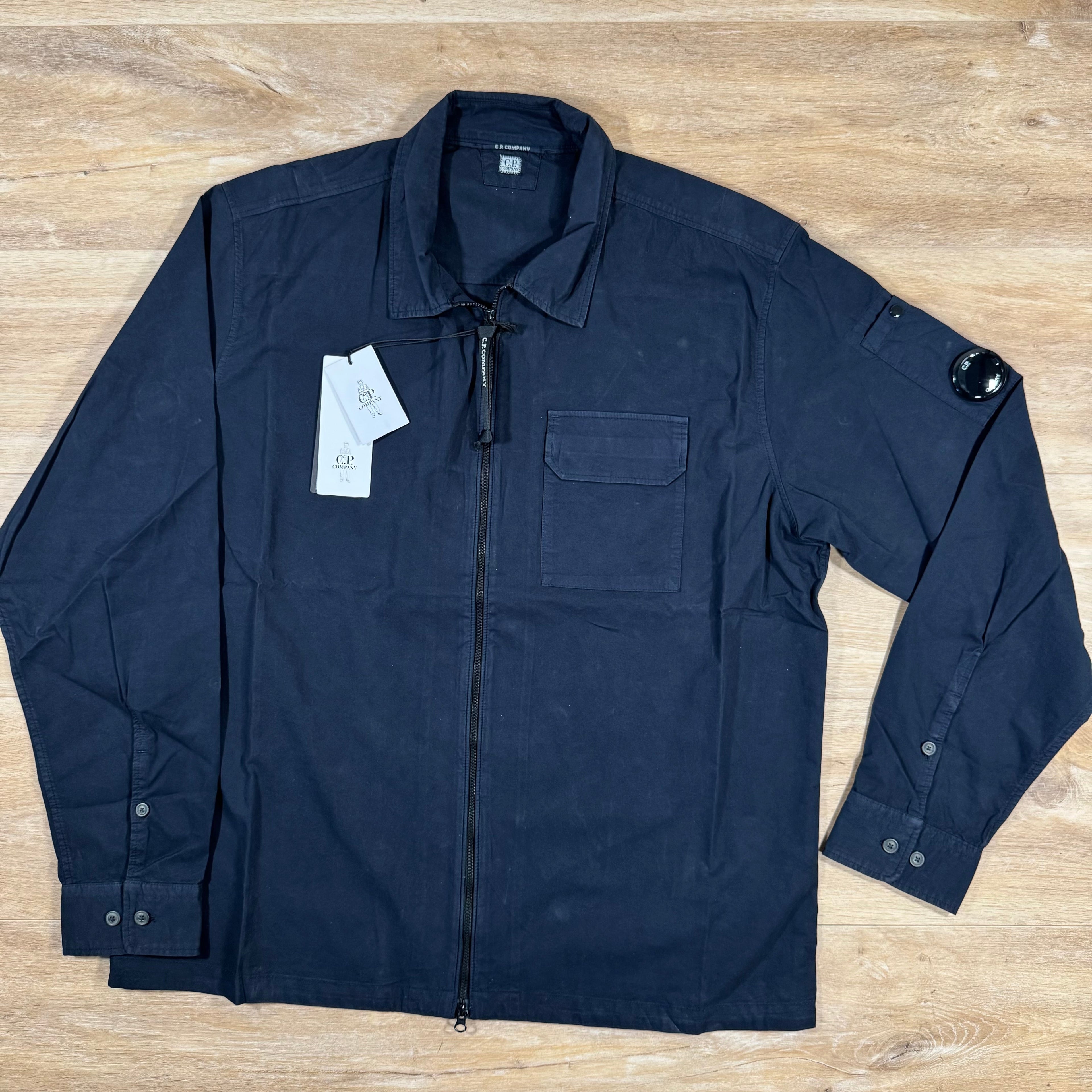 CP Company Organic Gabardine Lens Overshirt in Navy Ironleague