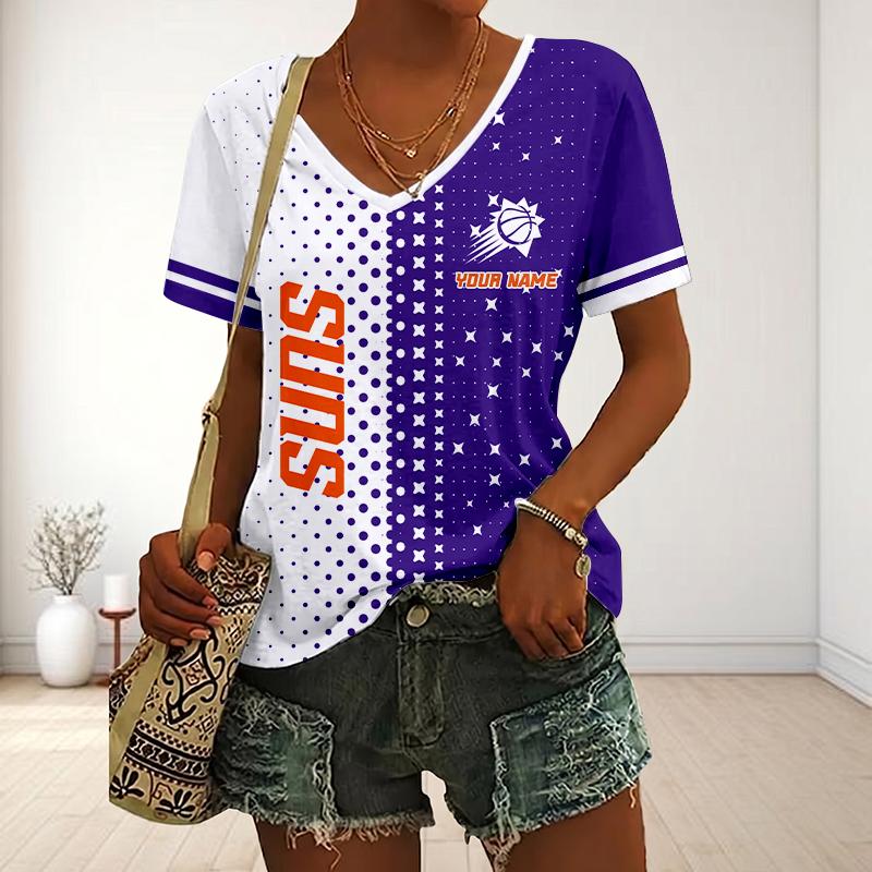 FINAL SALE - NEW CUSTOMIZED NBA21 PSU PHOENIX SUNS V-NECK FEMALE SHIRT