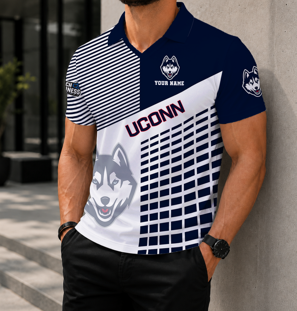 VIRAL EDITION - NEW CUSTOMIZED NCAA MAM21 UCH UCONN HUSKIES POLO SHIRT